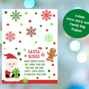 Santa Kisses Treat Bags Children Christmas Gift Tags Treat Topper Christmas Tags Christmas Gift Bag Topper Christmas Tags Gingerbread Tag image 4