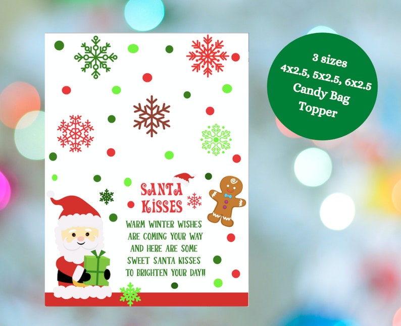 Santa Kisses Treat Bags Children Christmas Gift Tags Treat Topper Christmas Tags Christmas Gift Bag Topper Christmas Tags Gingerbread Tag image 4