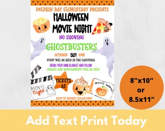 Halloween Movie Night Editable Flyer Fall Event PTA PTO Fundraiser Flyer Fall School Church Event Poster Halloween Cinema Invitation Flyer