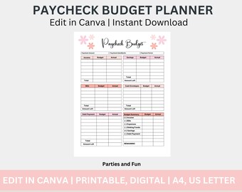 Editable Paycheck Budget Planner Printable Digital Personal Budget Template Budget by Paycheck Worksheet Budget Worksheet
