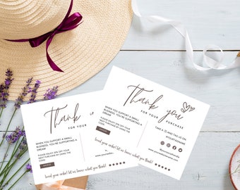 Boho Business Thank You Card Editable Modern Printable Thanks For Your Purchase Card Small Business Package Insert Card Customizable