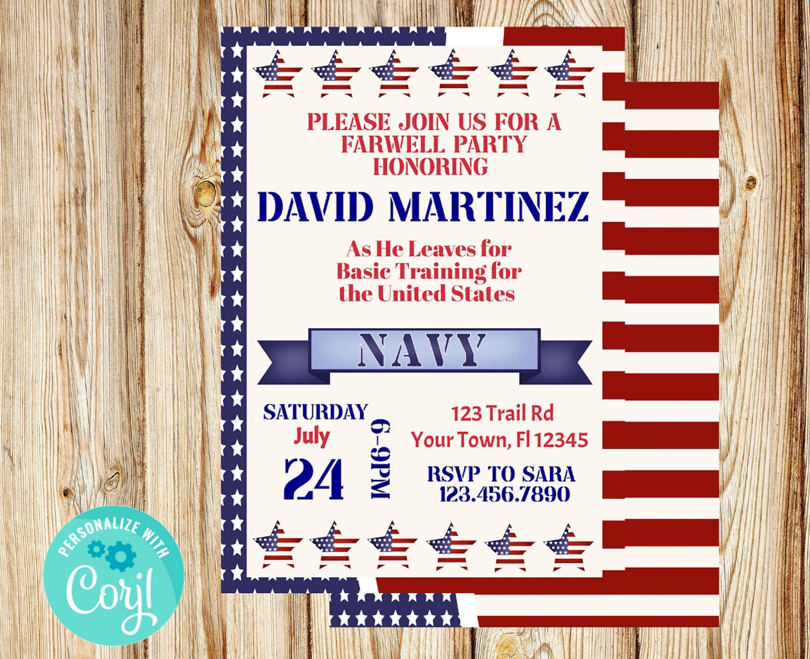 Navy Going away Party Graduation Party Invitation headed to Etsy
