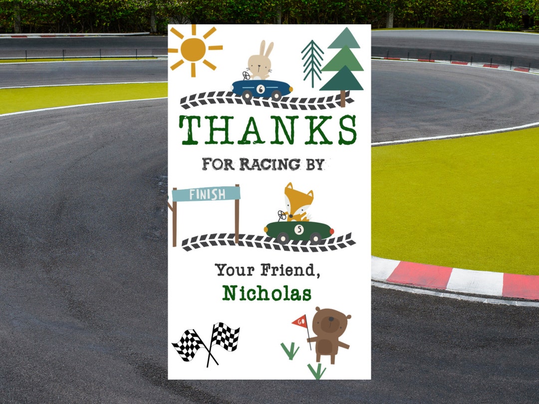Editable Race Car Party Favor Tag Woodland Theme Birthday Thank You ...