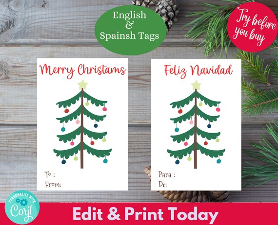 Christmas Tree Printable Tag Holiday Gift Tag Template Feliz Navidad Gift Tags Merry Christmas Gift Tag Pink Christmas Tree PDF Il_570xn