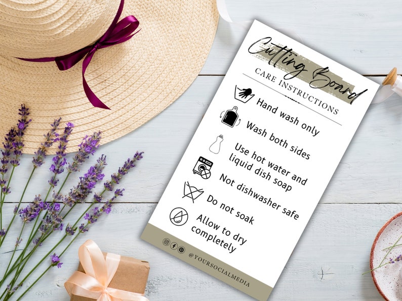 Ready To Print Cutting Board Care Card Template Printable Cutting Board Care Instructions Customizable Cutting Board Instructions Guide image 3
