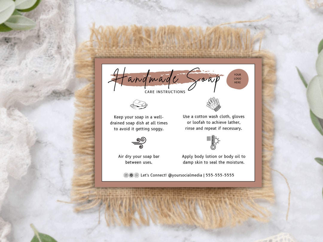 Boho Theme Handmade Soap Care Card Template Editable Soap Care Cards ...