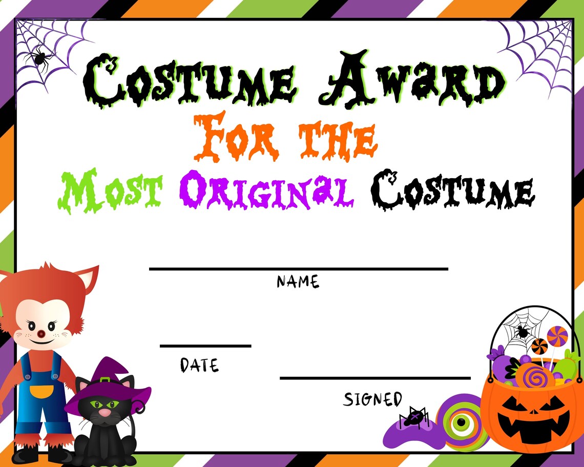 Costume Awards Halloween Printable Certificates Instant - Etsy