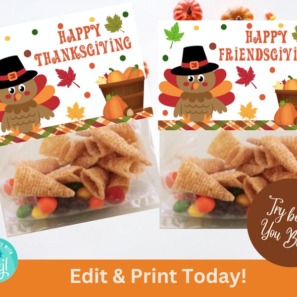 Thanksgiving Treat Bags Treat Topper Turkey Gift Tags Thanksgiving Treat Bag Topper Gift Bag Topper Place Card Tags Thanksgiving Party Favor