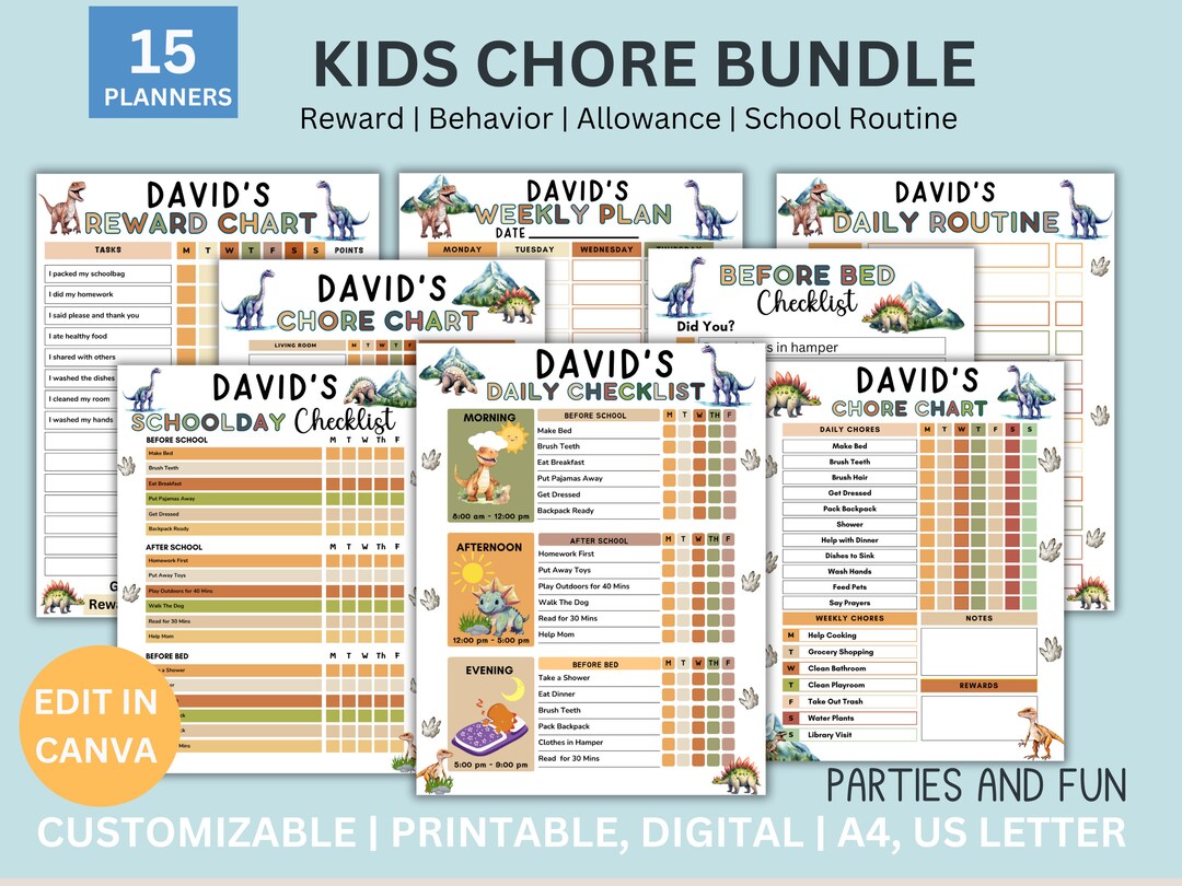 Dinosaur Kids Chore Charts Behavior Chart Kids Chore Chart Printable ...