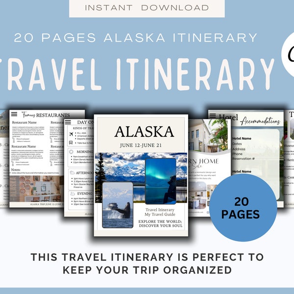 Editable Alaska Travel Itinerary Template Alaska Trip Printable Planner US Travel Guide Travel Agent Holiday Honeymoon Vacation Planner