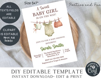 Girl Baby Shower Invitation Girl Baby Clothes Shower Invite Boho Girl Baby Shower Invitation Girl Baby Shower Invitation Baby Shower Invite