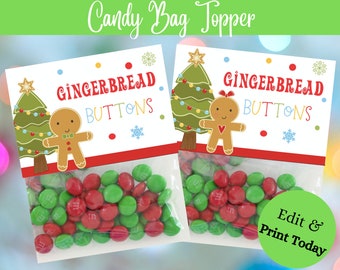 Gingerbread Treat Bag Topper Christmas Treat Bag Topper Holiday Gift Tag Gingerbread Gift Tag Christmas Party Favors Christmas Party Tags