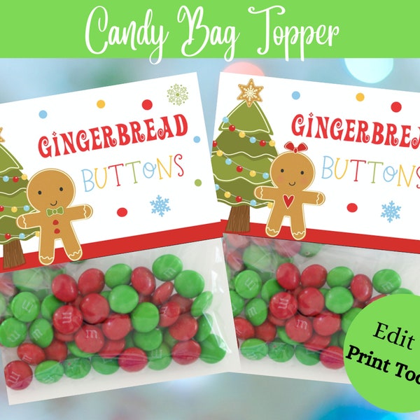 Gingerbread Treat Bag Topper Christmas Treat Bag Topper Holiday Gift Tag Gingerbread Gift Tag Christmas Party Favors Christmas Party Tags