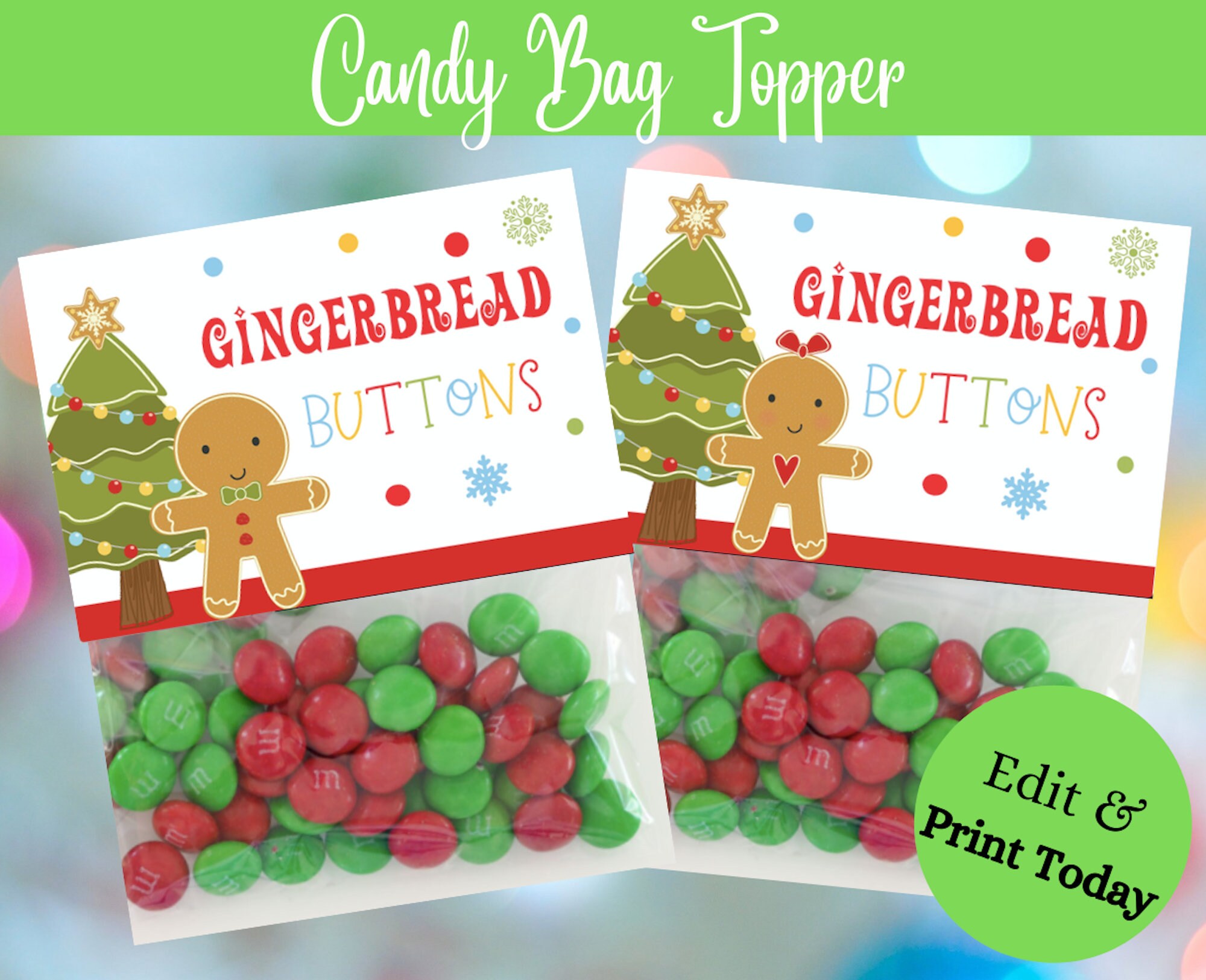 Holiday dough Treat Bags & Toppers Christmas Gift Tags Christmas Treat Bag Topper  Gift Bag Topper Christmas Tags Gingerbread Tag 