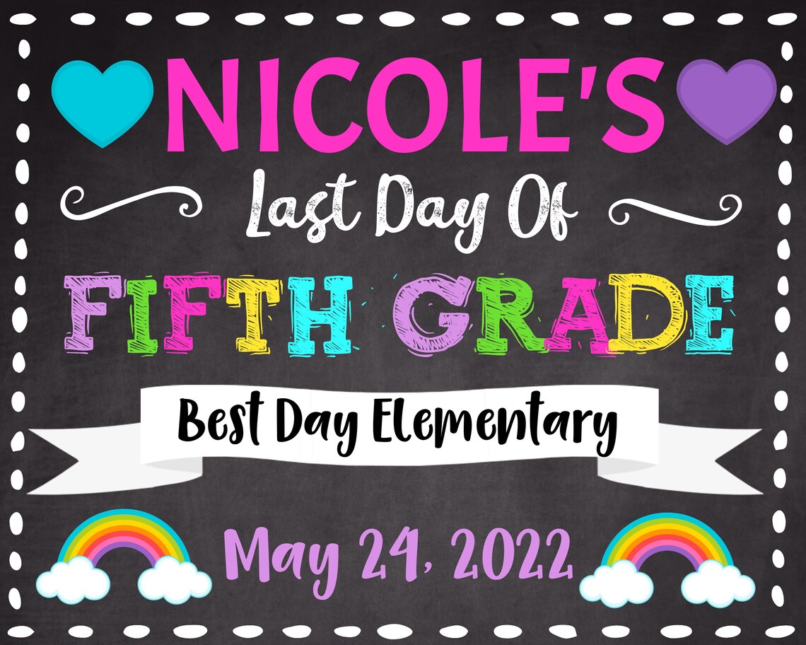 First Day of Fifth Grade Sign Printable Back To School Sign Etsy