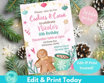 Christams Cookies and Cocoa Invitation Hot Chocolate Party Cookies & Cocoa Birthday Invitation  Cookie Party Holiday Party Instant Download