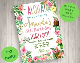 Luau Invitation EDITABLE Aloha Luau Birthday Party Luau Birthday Invitation Luau BirthdayParty Tropical INSTANT DOWNLOAD