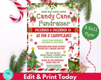 Christmas Candy Cane Fundraiser Flyer Printable PTO PTA School Invitation High School Church Holiday Community Event Editable Template