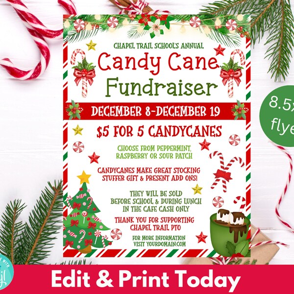 Christmas Candy Cane Fundraiser Flyer Printable PTO PTA School Invitation High School Church Holiday Community Event Editable Template