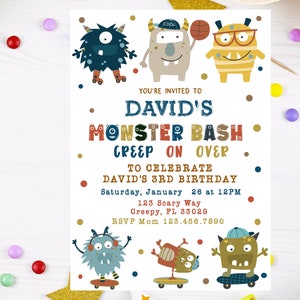 Monster Birthday Invitation DIGITAL Our Little Monster Party Personalized Monster Invite Editable Printable File Download