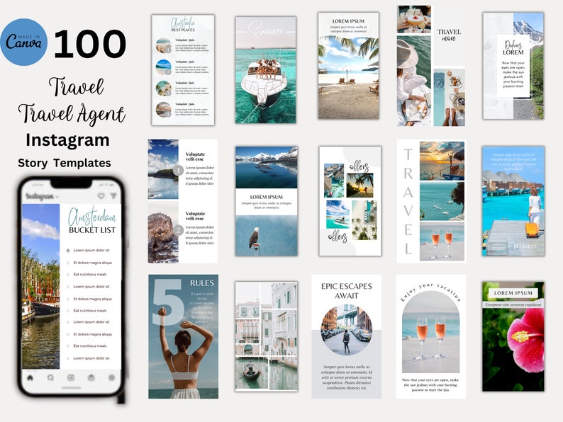 100 Travel Instagram Story Templates Travel Agent Instagram Post Travel Blogger Templates Travel Influencer Instagram Vacation Resort Post zdjęcie 1