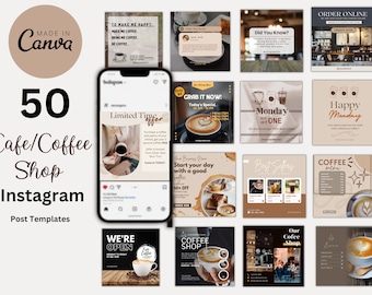 Coffee Shop Instagram Canva Templates Pre-Made Instagram Posts Cafe Shop Business Promotion & Marketing Resturant Branding Quotes Design