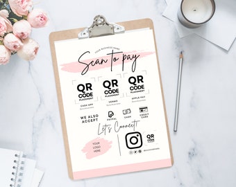 Editable Scan to Pay Card QR Code Sign Template Payment Printable Editable Canva Template CashApp PayPal Sign for Small Business Venmo