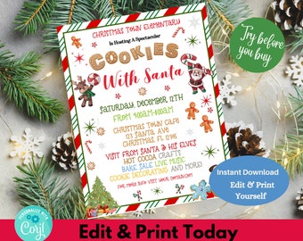 Cookies with Santa Editable Flyer Photos with Santa Flyer Church School Event Christmas Holiday Fundraiser Flyer Community INSTANT DOWNLOAD
