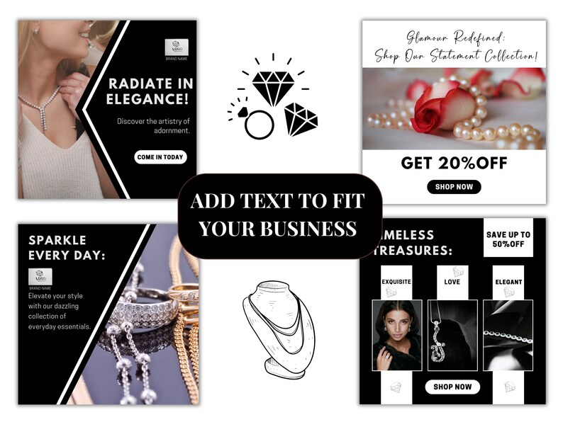 60 Jewelry Business Template Black and White Instagram Post Jewelry Instagram Black and white Branding Instagram Posts Canva Instagram post image 6