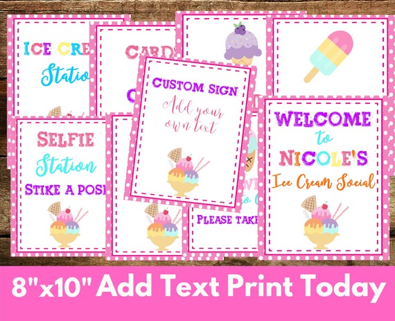 Ice Cream Party Signs Birthday Sign Craft Sign Ice Cream Bar Sign ...