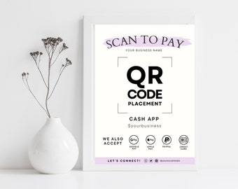 Editable Scan to Pay Card QR Code Sign Template Payment Printable Editable Canva Template CashApp PayPal Sign for Small Business Venmo