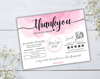 Editable Small Business Thank You Card Printable Pink Thanks For Your Purchase Card Pretty Small Business Package Insert Card