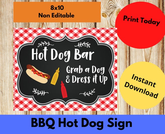 Printable Hot Dog Bar Sign Printable Hot Dog Table Sign Hot | Etsy