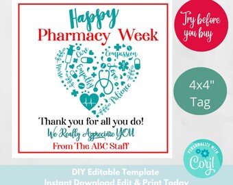 Pharmacy Week, Gifts for Pharmacists, Pharmacy Tech Appreciation Gift,  Hospital Staff Gifts, Printable Appreciation Gift Tags, Gift Tags