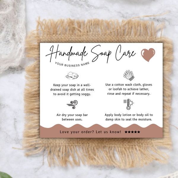 Handmade Soap Care Card Template Editable Soap Care Cards Printable Boho Theme Soap Packaging Care Instructions Soap Small Business Inserts