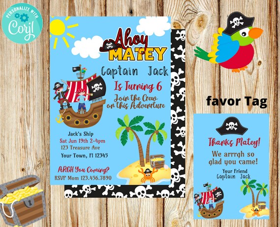Pirate Party Pirate Birthday Boys Party Kids Invitation Pirate theme Invite Thank You Tag First Skull Treasure Map Pirate Favor Tag Il_570xn