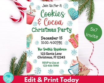 Cookies and Cocoa Christmas Party Invitation Hot Cocoa Party Cookies and Hot Chocolate Party Invite Hot Chocolate Christmas Office