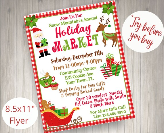 EDITABLE Holiday Market Fundraiser Flyer School Christmas Craft Fair Poster Christmas Church School Event Flyer Community Center Fundraiser Il_570xn