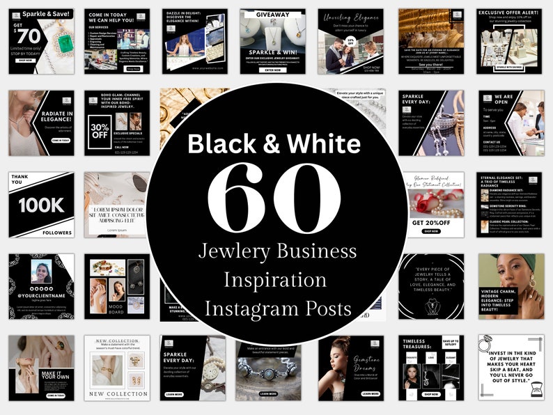 60 Jewelry Business Template Black and White Instagram Post Jewelry Instagram Black and white Branding Instagram Posts Canva Instagram post zdjęcie 1