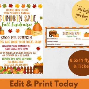 EDITABLE Fall Pumpkin Sale Fundraiser Flyer Printable Invitation Community Event Halloween Event Church School Pto Pta Fall Harvest Party