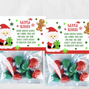 Santa Kisses Treat Bags Children Christmas Gift Tags Treat Topper Christmas Tags Christmas Gift Bag Topper Christmas Tags Gingerbread Tag image 2