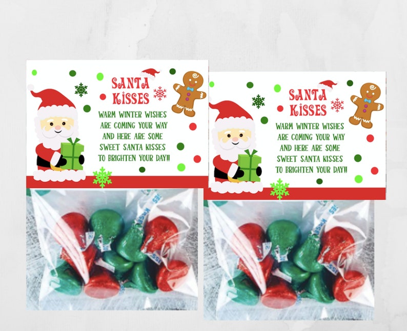 Santa Kisses Treat Bags Children Christmas Gift Tags Treat Topper Christmas Tags Christmas Gift Bag Topper Christmas Tags Gingerbread Tag image 2