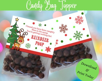 Reindeer Poop Treat Bags Treat Candy Topper Christmas Gift Tags Christmas Treat Bag Topper Gift Bag Topper Christmas Tags Gingerbread Tag