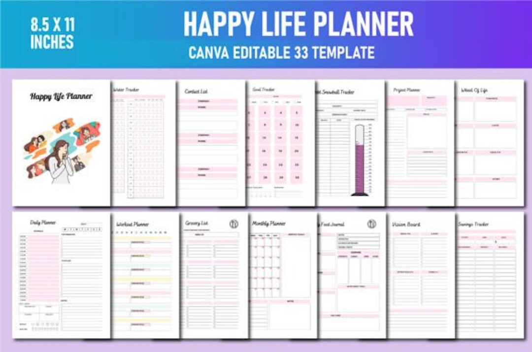 Happy Life Planner Bundle Printable Digital PDF Home Management All in One Bundle Personal