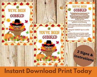 Thanksgiving You've Been Gobbled Sign We've Been Gobbled Printable Gifts Office Party Teacher Gift You've Been Gobbled Turkey Fall