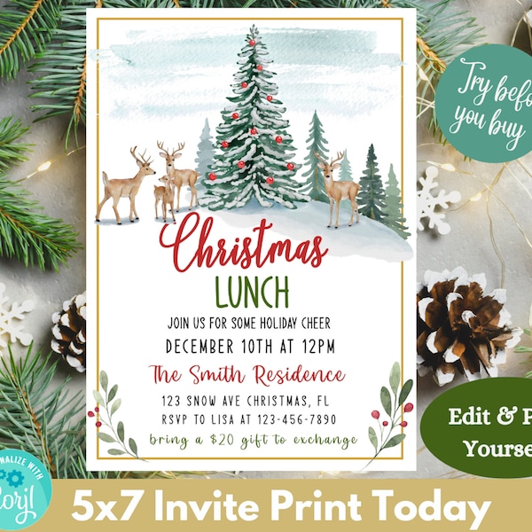 Christmas Lunch Party Invitation, Brunch Luncheon Dinner Winter Holiday Invite, Business Company Staff Employee, Printable Invite