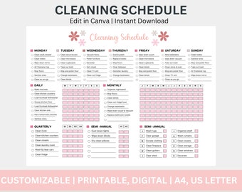 EDITABLE Cleaning Schedule Printable Weekly Monthly Yearly Cleaning Planner Cleaning Checklist Declutter Family Chore Chart