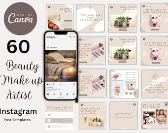 Makeup Artist Instagram Post Templates Beauty Skincare Instagram Templates Aesthetic Social Media Canva Templates