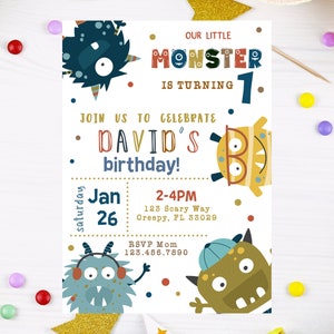 Monster Birthday Invitation DIGITAL Our Little Monster Party Personalized Monster Invite Editable Printable File Download