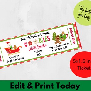 Cookies with Santa Christmas Event Ticket Printable Tickets Editierbare Event Tickets Weihnachtseinladungsticket Feiertags-Konzertpass